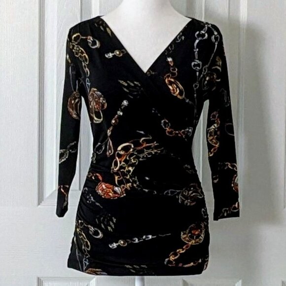 CARMEN MARC VALVO Women's 3/4 Sleeve Top Blouse  Size S  Black Print  NWOT - Picture 1 of 5